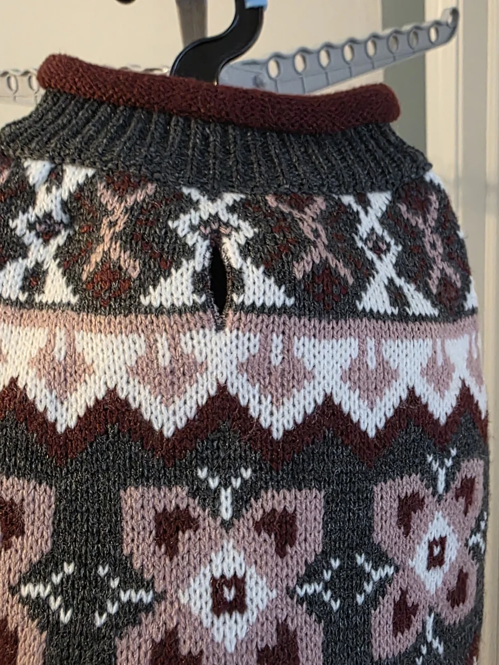 Eddie Bauer Fair Isle Dog Sweater - Charcoal & Mauve